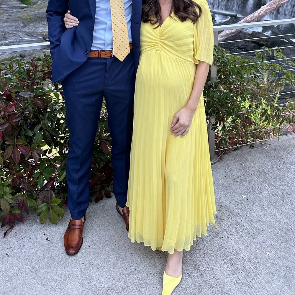 Asos maternity yellow dress - wedding guest dress